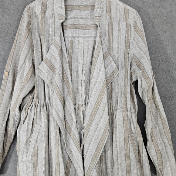 Fate Womens Linen Viscose Blend Open Frount Tie Jacket Cream Strip Size Medium M - Picture 3 of 12